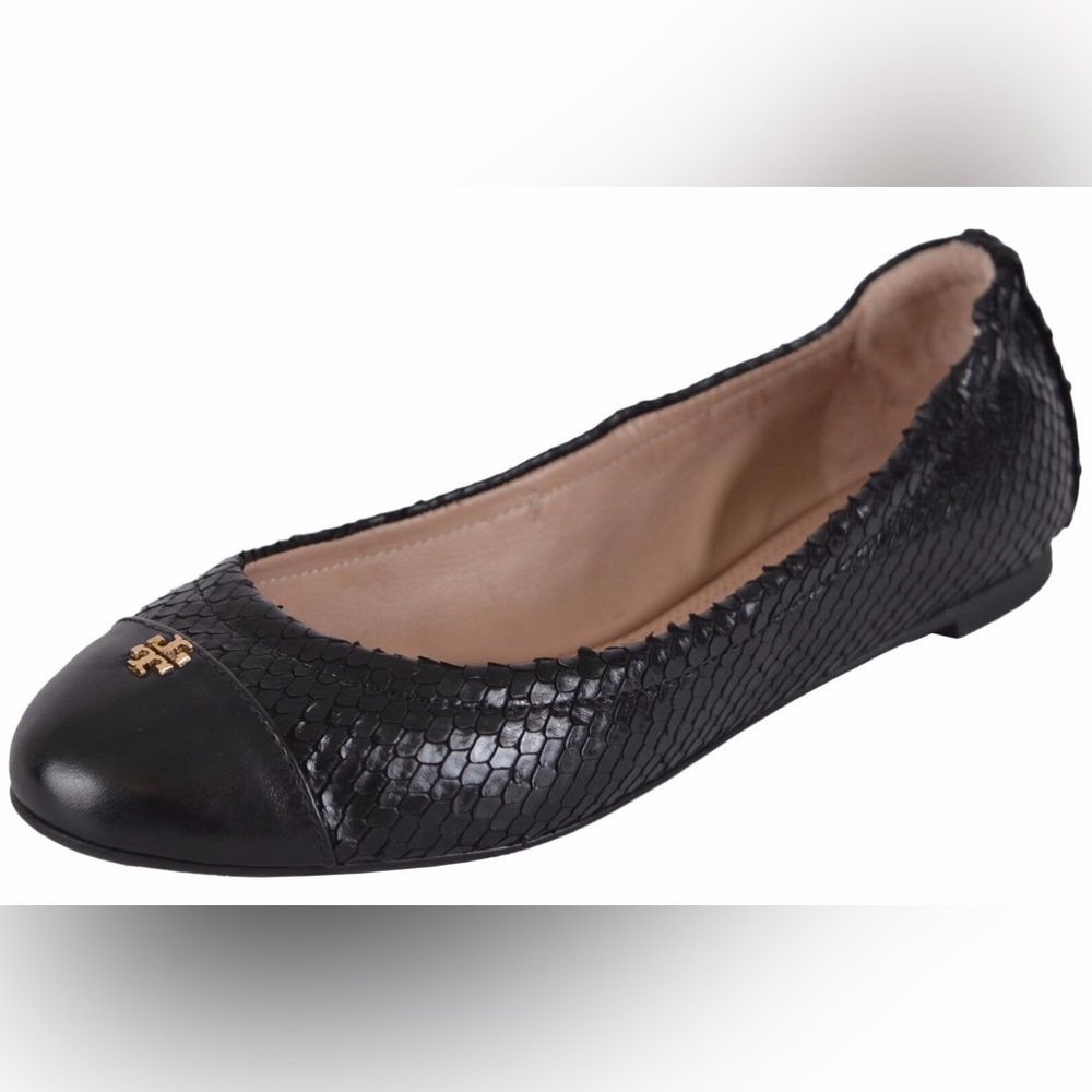 Tory Burch York pattern snake texture ballet leather flats shoes
